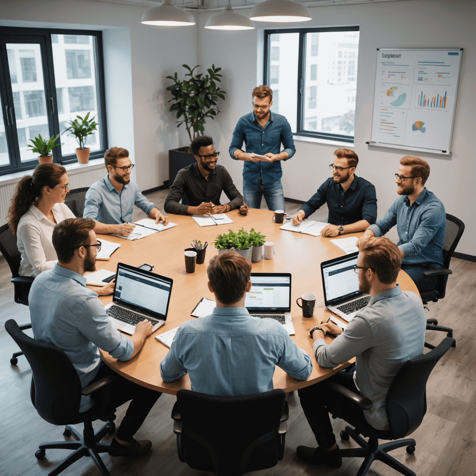 A team of software developers collaborating on a custom software project, using Agile and Scrum methodologies to ensure high-quality deliverables.